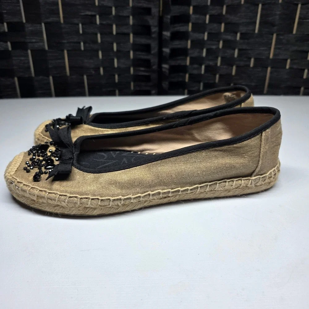 Simply Vera Vera Wang Gold Espadrille Flats Beaded Bow Ballet Shoes Womens 8